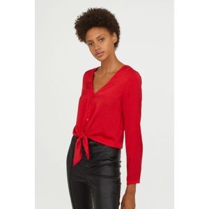 H&M Red Tie-Front V-Neck Blouse